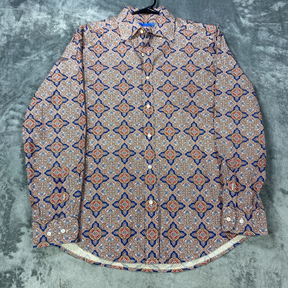 J McLaughlin Shirt Mens Medium Red All Over Print Pattern Long Sleeve Button